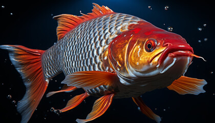 Close up view of Koi fish on dark background