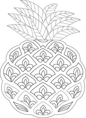 Pineapple adult and kid's coloring page
