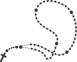 Rosary beads silhouette. Prayer jewelry for meditation. Catholic chaplet with a cross. Religion symbol. Vector illustration. - obrazy, fototapety, plakaty