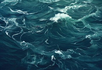 Obraz premium Aerial view to ocean waves. Abstract water surface of ocean. Stormy water background. Created with Generative AI