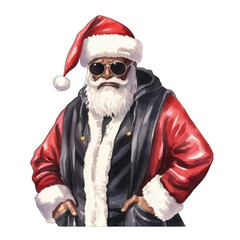 African American Santa Claus, isolated on white transparent background