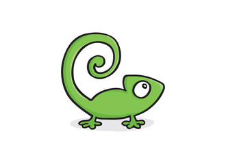 Chameleon, green lizard. Fun, amusing vector illustration.
