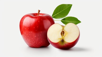 red apple with leaf on  white background generated by AI