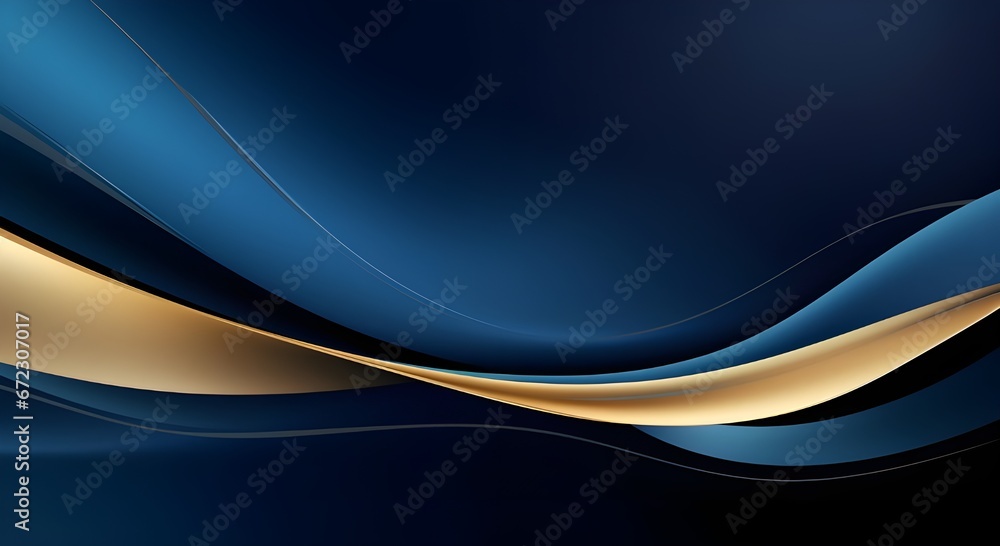 Wall mural abstract blue wave with golden strip line, luxury background