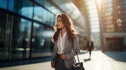 Confident asian businesswoman at city, Beautiful businesswoman for building background