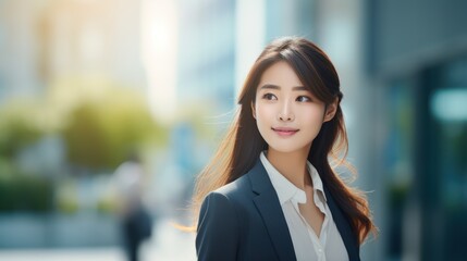 Confident asian businesswoman at city, Beautiful businesswoman for building background