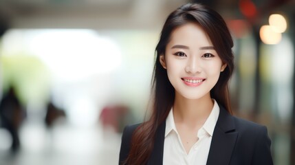 Confident asian businesswoman at city, Beautiful businesswoman for building background