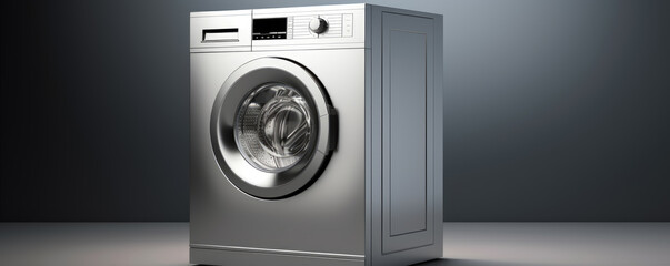 Modern washing machine in gray background. copy space for text.