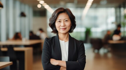 Smiling asian businesswoman at modern office