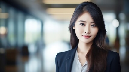 Smiling asian businesswoman at modern office