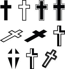 Obraz premium Set Cross Silhouettes Christian cross-flat sign design. Religious cross symbol