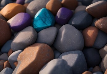 Close-up shot of a cluster of rocks on a serene beach, capturing the raw beauty of coastal formations