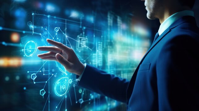 Businessman touching screen connect to data information Technology concept