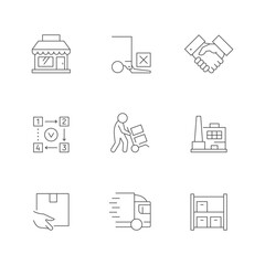 Set line icons of supply chain