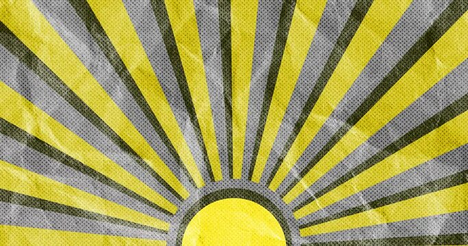 Sunburst vintage rays background. Rotating stop motion retro sun ray animation background. Animated shining sunrise with Old vintage film strip effect of yellow color.