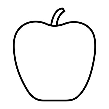 Apple fruit black outline contour isolated on white background, flat design vector illustration.