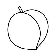 Peach fruit black outline contour isolated on white background, flat design vector illustration.