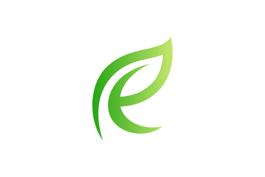 letter R and leaf green gradient color logo design