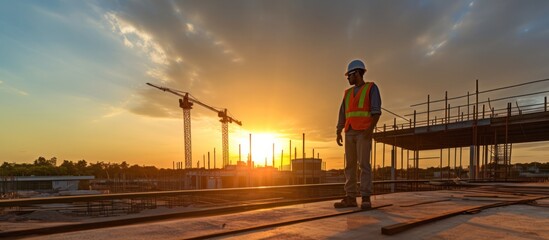Fototapeta premium Construction engineer working at building construction site, civil engineer inspection work for structure