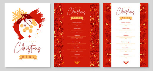 Restaurant Christmas holiday menu design with christmas floral  desoration. Vector illustration - obrazy, fototapety, plakaty