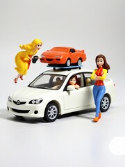 A 3D Toy Cartoon Man And Woman Driving Car On A White Background