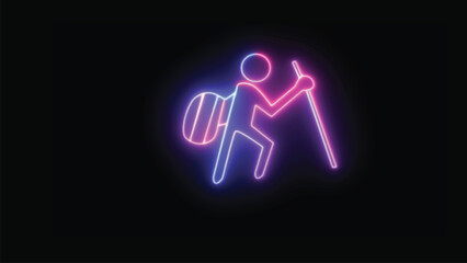 Neon icon of a man carrying luggage. Male bag and icons for ui and ux in a simple thin line vector.