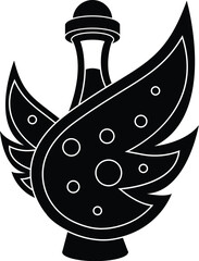 Cartoon Black and White Isolated Illustration Vector Of A Magic Potion in A Bottle with Wings