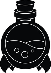 Cartoon Black and White Isolated Illustration Vector Of A Bubbling Magic Potion in Corked Bottle