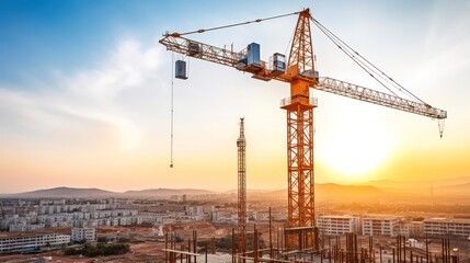 Construction site for Building and tower crane, scaffolding and structure