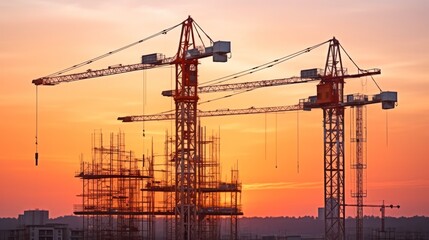 Construction site for Building and tower crane, scaffolding and structure