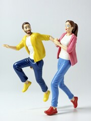 A 3D Toy Man Running With Woman On Back On A White Background