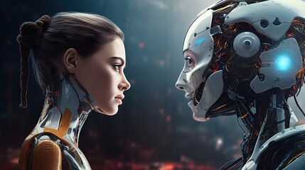 Portrait humanoid AI robot future technology. AI generated image