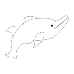 Fotobehang Continuous one line of cute dolphin sea fish  outline vector art drawing and illustration © Main