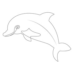 Continuous one line of cute dolphin sea fish  outline vector art drawing and illustration