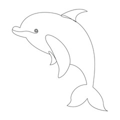 Continuous one line of cute dolphin sea fish  outline vector art drawing and illustration