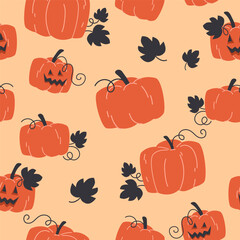 Halloween seamless pattern of pumpkin lanterns