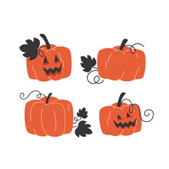 Set of Halloween pumpkin lanterns