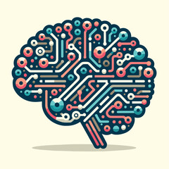 Human Brain with Digital Circuits Vector Illustration