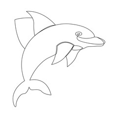 Fototapeta premium Continuous one line of cute dolphin sea fish outline vector art drawing and illustration
