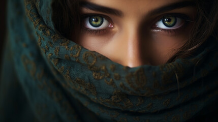portrait of a beautiful woman in a burqa, close-up eyes