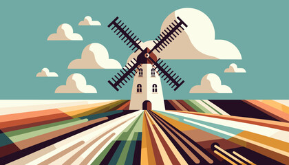Countryside with Windmill Vector Design