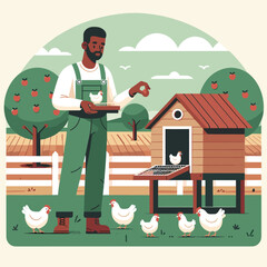 Farmer Feeding Chickens Vector Design © dni