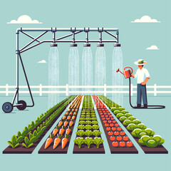 Irrigation in Vegetable Garden Vector Design