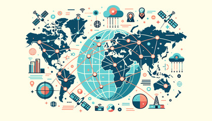 World Map with Telecommunication Lines Vector Design
