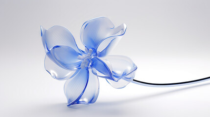  a blue flower with a long black cord attached to it.  generative ai