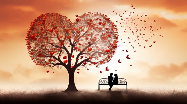 silhouette of a couple on a tree  generated by AI