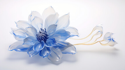  a blue and white flower with a long stem on a white background.  generative ai