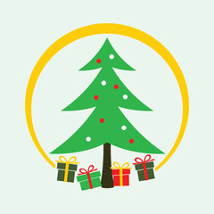 Christmas trees, pines for greeting card, invitation, banner, web. New Years and Xmas traditional symbol tree with garlands, light bulb, star. Winter holiday. Icons collection