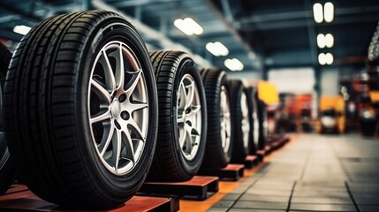 Car tires storage room at car tires service shop, warehouse and storage room