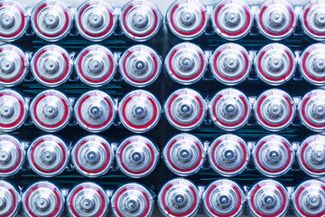 Battery,Closeup of pile of used alkaline batteries. Close up colorful rows of selection of AA...